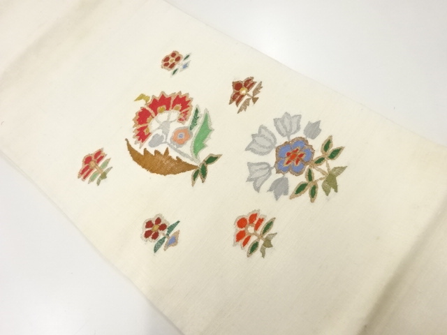 JAPANESE KIMONO / ANTIQUE FUKURO OBI / SILK / TSUMUGI / WOVEN FLOWER